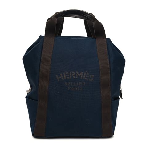 HERMES Toile Groom School Backpack Bleu Navy .